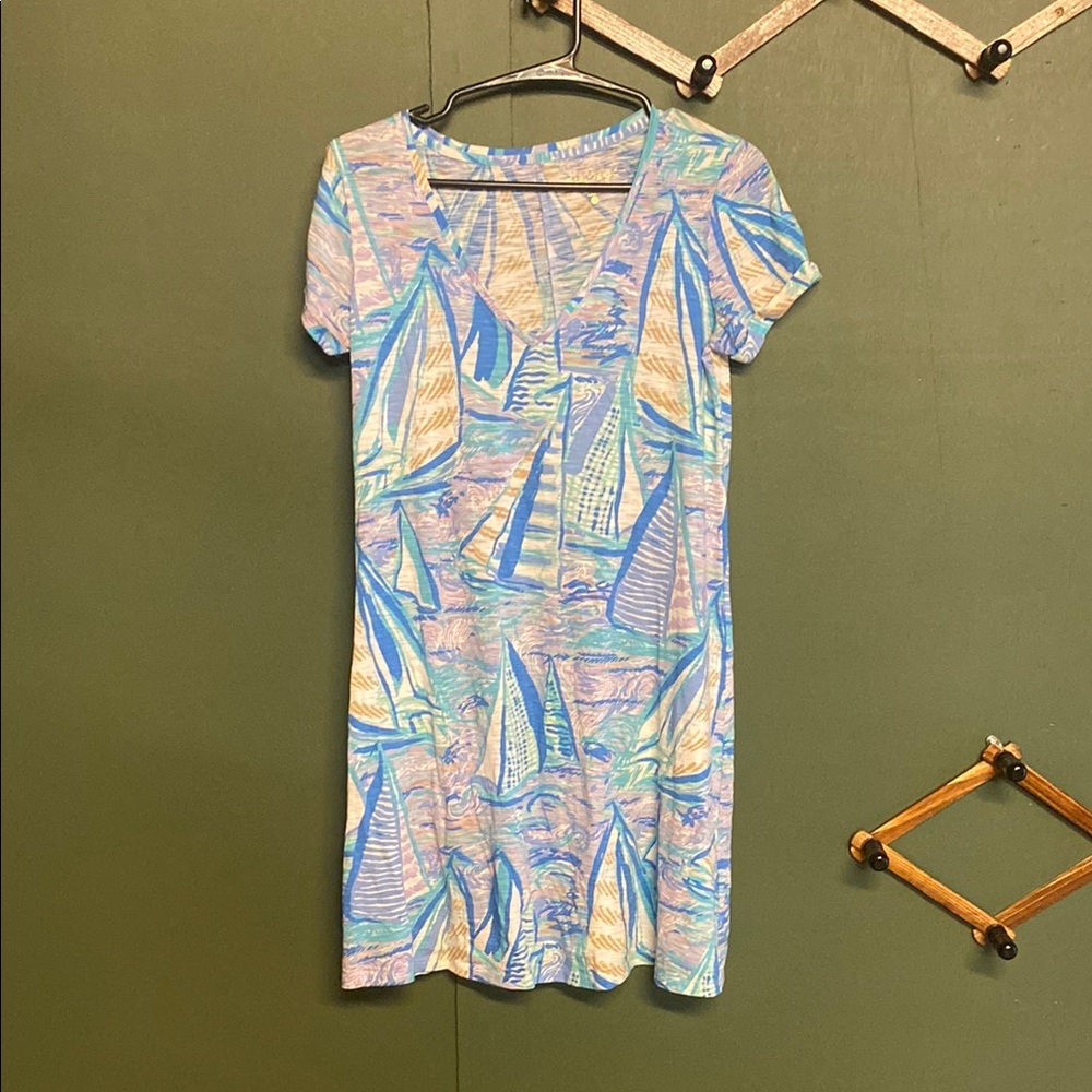 Lilly Pulitzer Blue and Yellow Sailboat Mini Dress